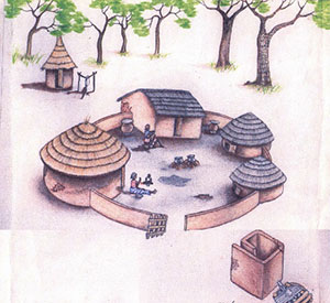 Drawing of a Ghanain village