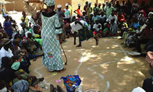 SPRING staff conducts a defecation mapping exercise as part of the CLTS triggering process in a village in Koro in September 2015