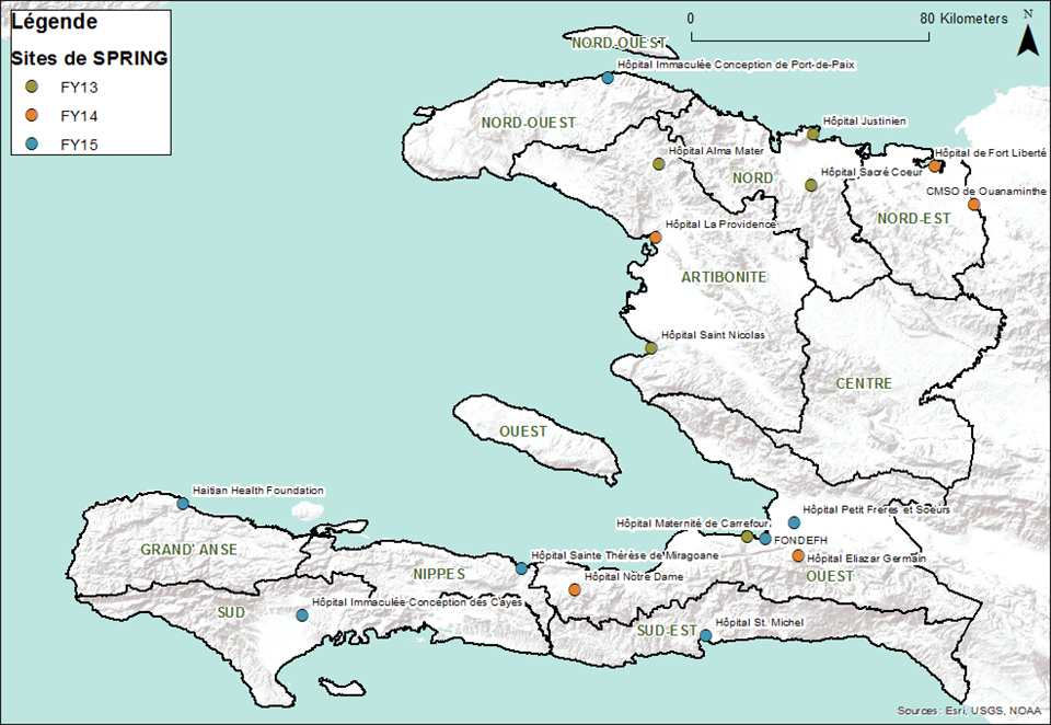 Map of SPRING sites in Haiti