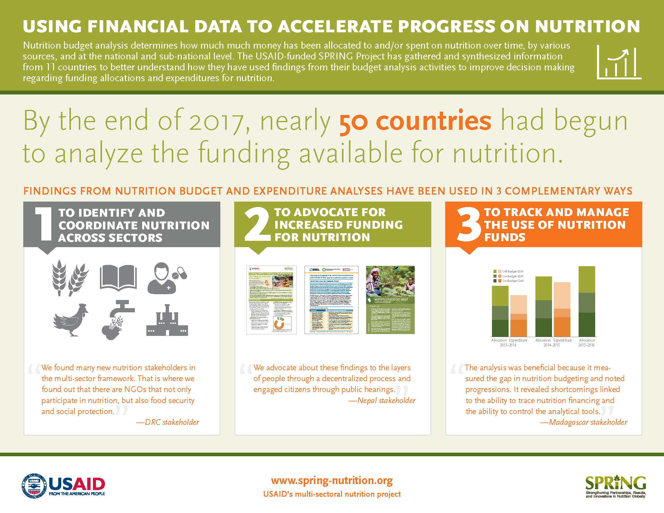 Infographic summarizing findings from nutrition budget analysis interviews. 