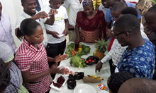SPRING, GHS training of District Health Staff on anemia curriculum in Tamale. Taken during a session on iron-, vitamin A- and vitamin C-rich food.