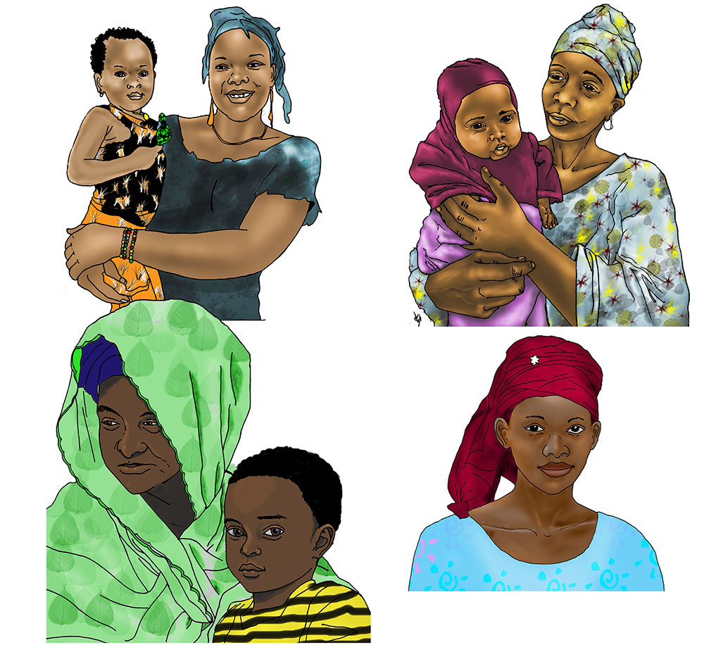 In Adobe Photoshop, the participants cleaned up the tracing and added color, shading, and patterns to the image. These illustrations were all completed by the first few days of the workshop.