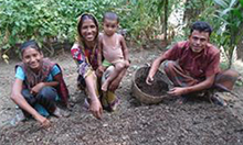 Nasima’s family helps her prepare and use the compost that allows them to grow more nutritious vegetables. Photo credit: SPRING/Bangladesh