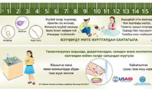 On one side of the ruler is a poem with key messages about the importance of hand washing, drinking clean water, and eating healthy foods to avoid illness. The other side of the ruler reminds children to wash hands with soap before eating, after visiting the toilet, after playing, and after coming home from school. 
