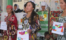 Children in a nutrition SBCC program in Tajikistan