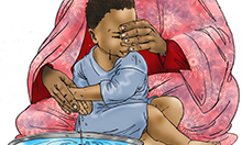 Illustration of a woman washing a boy